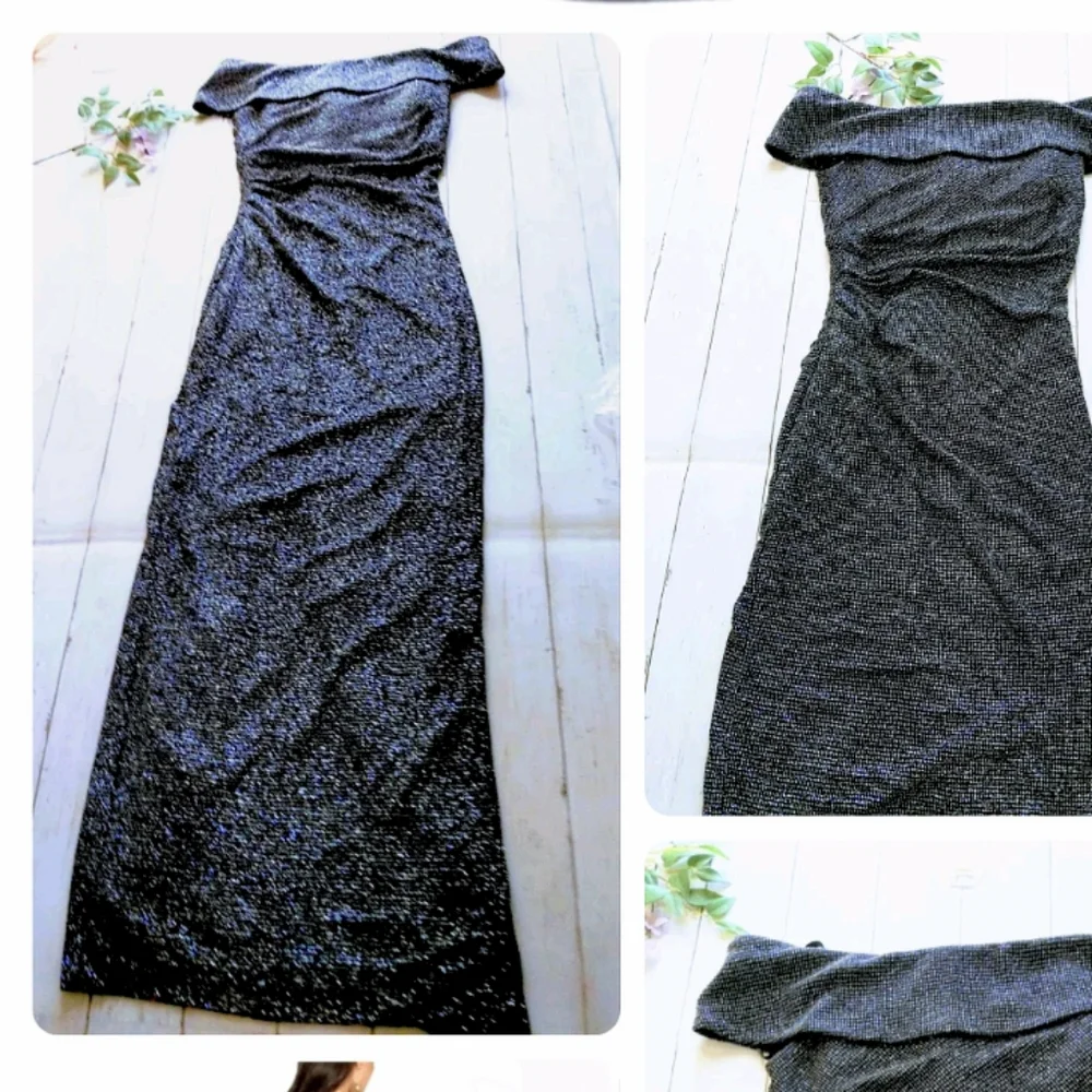 Xscape Evenings Women Metallic Sparkle Gown SIZE 4 Off The Shoulder Black - Picture 2 of 12